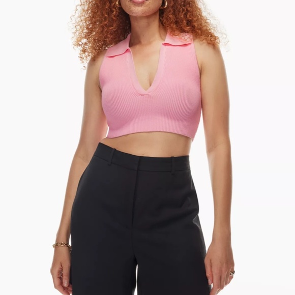 Aritzia Babaton Sculpt Knit Polo Top, Light Pink, Size Small - Picture 3 of 9